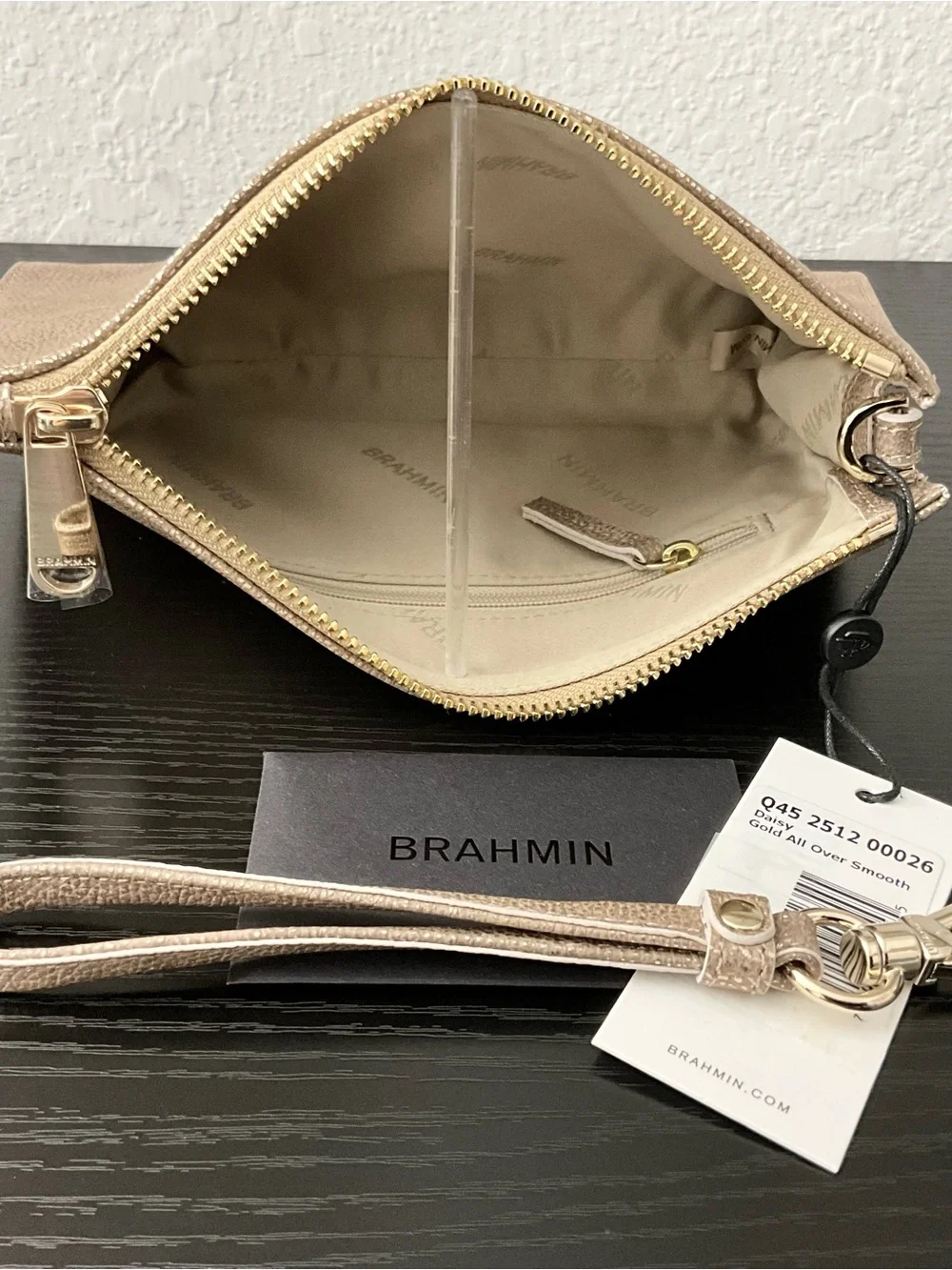 Brahmin Daisy GOLD ARTOIS Pebble Textured Wristlet Cosmetic Bag NWT